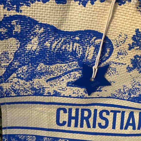 CHRISTIAN DIOR DIORIVIERA Blue Straw Tote with Star Charm NWOT - Picture 3 of 7